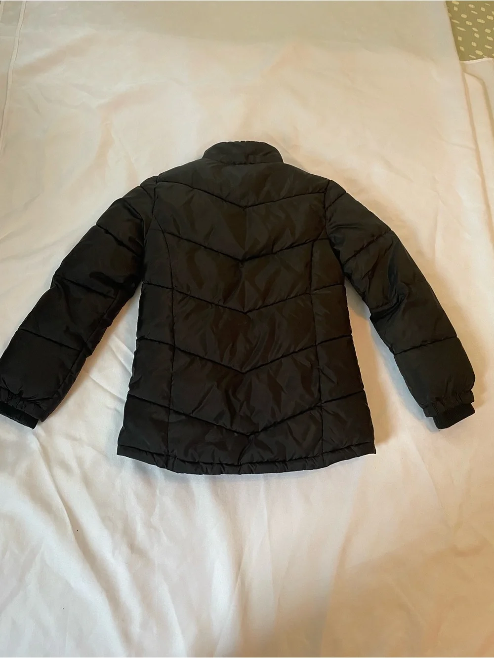 Justice Kids Black Puffer Jacket Warm Lining, Sleeve Decal, & Pockets Size 10(M)